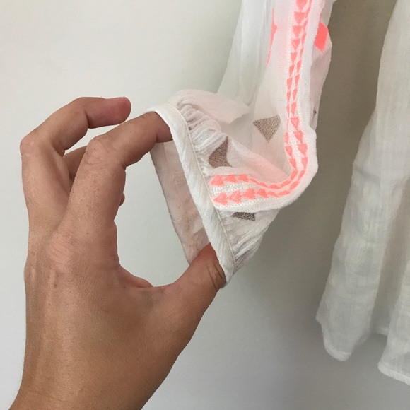 Madewell Boho Tribal White & Neon Embroidered Peasant Blouse Size XS - Picture 6 of 8